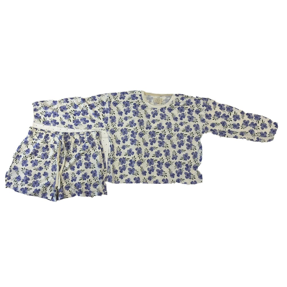 Thread & Supply Purple Flowery Sunday SLEEP SHORT and SHIRT pajama SET size M